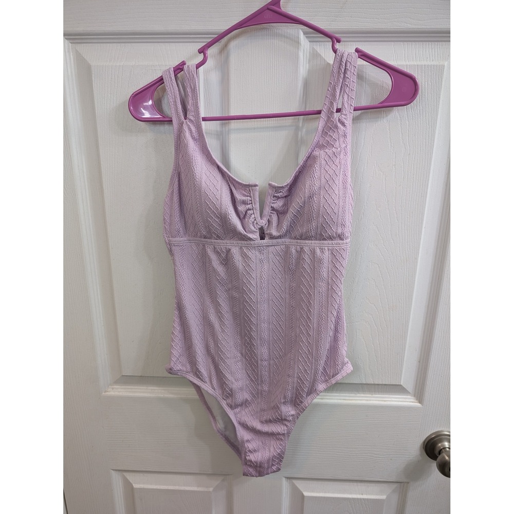 Cupshe V-Wire Swimsuit Womens Lavender Cable Knit Tie Back Padded NWT - Size S